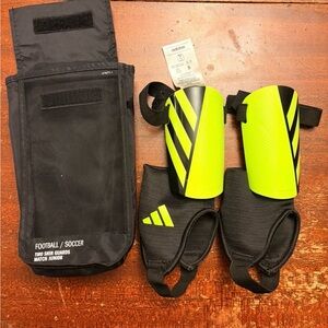 adidas Neon Yellow and Black Kids Soccer Shin Guards with Ankle Sleeves